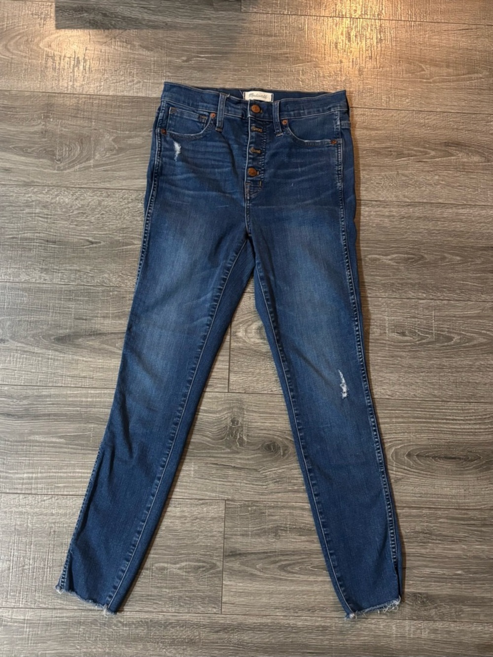 Madewell 10” High Rise Skinny Jeans Size 27 Button Fly Raw Hem Distressed